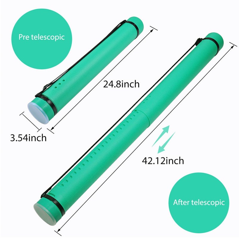 DEWEL Document Tube,Plastic Expanding Poster/Art/Document Storage Tube 24.5 to 40 inches Adjustable with Carrying Strap Waterproof and Light-Resistance Telescoping Carrying Case (Green-Large Size) - Image 2